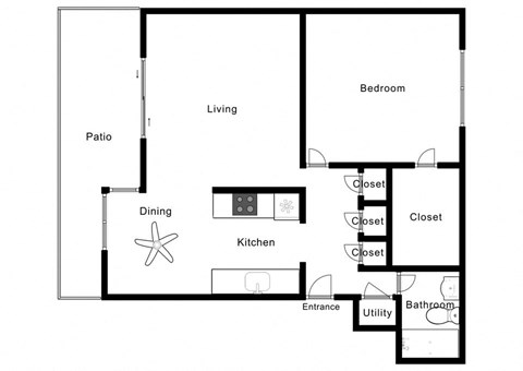 a floor plan of a house with a bedroom and a living room
